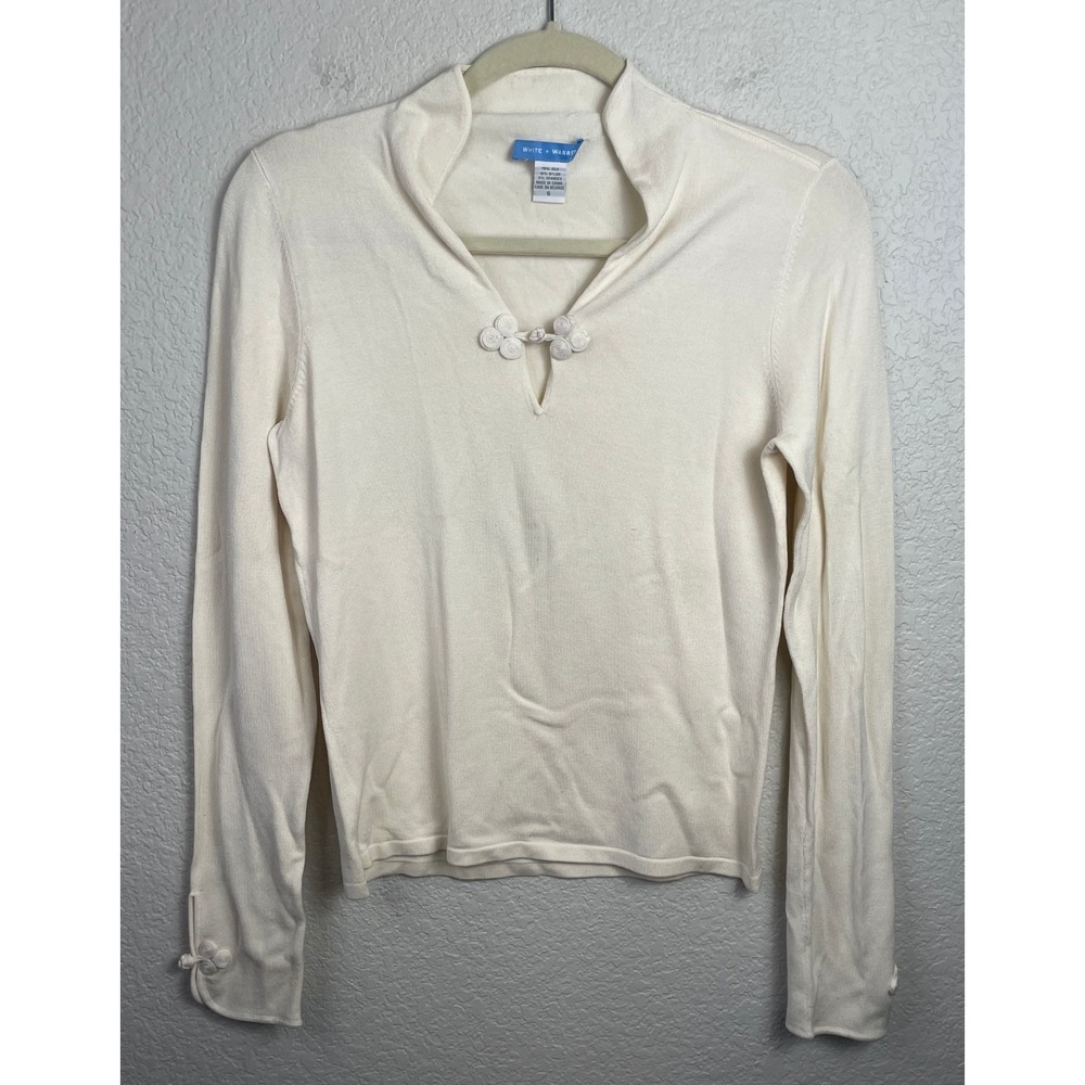 White And Warren Sweater Womens Small Cream Silk Blend Long Sleeve Quiet Luxury